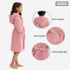HOUSSE Bathrobe | 450 GSM Microfiber Solid Bathrobes for Kids | Solid Bathrobes, Highly Absorbent, Super Soft Bathrobe With Hoodie And Belt | Lightweight & Warm | 102 cm Long | Size-L | Pack of 1