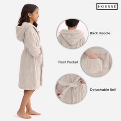 HOUSSE Bathrobe | 450 GSM Microfiber Solid Bathrobes for Kids | Solid Bathrobes, Highly Absorbent, Super Soft Bathrobe With Hoodie And Belt | Lightweight & Warm | 102 cm Long | Size-L | Pack of 1