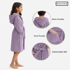 HOUSSE Bathrobe | 450 GSM Microfiber Solid Bathrobes for Kids | Solid Bathrobes, Highly Absorbent, Super Soft Bathrobe With Hoodie And Belt | Lightweight & Warm | 102 cm Long | Size-L | Pack of 1