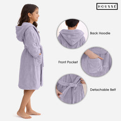 HOUSSE Bathrobe | 450 GSM Microfiber Solid Bathrobes for Kids | Solid Bathrobes, Highly Absorbent, Super Soft Bathrobe With Hoodie And Belt | Lightweight & Warm | 102 cm Long | Size-L | Pack of 1