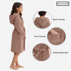 HOUSSE Bathrobe | 450 GSM Microfiber Solid Bathrobes for Kids | Solid Bathrobes, Highly Absorbent, Super Soft Bathrobe With Hoodie And Belt | Lightweight & Warm | 102 cm Long | Size-L | Pack of 1