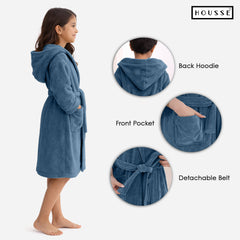 HOUSSE Bathrobe | 450 GSM Microfiber Solid Bathrobes for Kids | Solid Bathrobes, Highly Absorbent, Super Soft Bathrobe With Hoodie And Belt | Lightweight & Warm | 102 cm Long | Size-L | Pack of 1