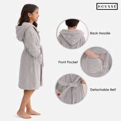 HOUSSE Bathrobe | 450 GSM Microfiber Solid Bathrobes for Kids | Solid Bathrobes, Highly Absorbent, Super Soft Bathrobe With Hoodie And Belt | Lightweight & Warm | 102 cm Long | Size-L | Pack of 1