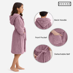 HOUSSE Bathrobe | 450 GSM Microfiber Solid Bathrobes for Kids | Solid Bathrobes, Highly Absorbent, Super Soft Bathrobe With Hoodie And Belt | Lightweight & Warm | 102 cm Long | Size-L | Pack of 1