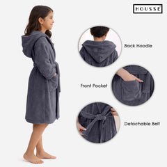 HOUSSE Bathrobe | 450 GSM Microfiber Solid Bathrobes for Kids | Solid Bathrobes, Highly Absorbent, Super Soft Bathrobe With Hoodie And Belt | Lightweight & Warm | 102 cm Long | Size-L | Pack of 1