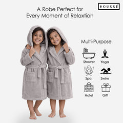 HOUSSE Bathrobe | 450 GSM Microfiber Solid Bathrobes for Kids | Solid Bathrobes, Highly Absorbent, Super Soft Bathrobe With Hoodie And Belt | Lightweight & Warm | 102 cm Long | Size-L | Pack of 1