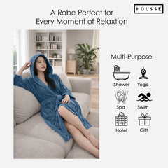HOUSSE Bathrobe | 450 GSM Microfiber Bathrobe For Women & Men | Super Soft Bathrobe With Hoodie And Belt | Highly Absorbent, Lightweight & Warm | 102 cm Long | Size-L | Pack of 1