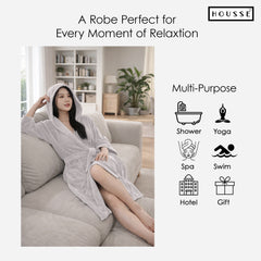 HOUSSE Bathrobe | 450 GSM Microfiber Bathrobe For Women & Men | Super Soft Bathrobe With Hoodie And Belt | Highly Absorbent, Lightweight & Warm | 102 cm Long | Size-L | Pack of 1