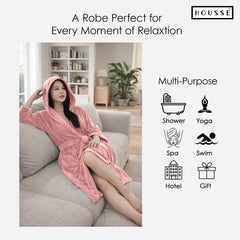 HOUSSE Bathrobe | 450 GSM Microfiber Bathrobe For Women & Men | Super Soft Bathrobe With Hoodie And Belt | Highly Absorbent, Lightweight & Warm | 102 cm Long | Size-L | Pack of 1
