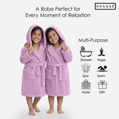 HOUSSE Bathrobe | 450 GSM Microfiber Solid Bathrobes for Kids | Solid Bathrobes, Highly Absorbent, Super Soft Bathrobe With Hoodie And Belt | Lightweight & Warm | 102 cm Long | Size-L | Pack of 1