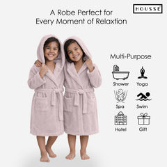 HOUSSE Bathrobe | 450 GSM Microfiber Solid Bathrobes for Kids | Solid Bathrobes, Highly Absorbent, Super Soft Bathrobe With Hoodie And Belt | Lightweight & Warm | 102 cm Long | Size-L | Pack of 1