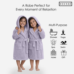 HOUSSE Bathrobe | 450 GSM Microfiber Solid Bathrobes for Kids | Solid Bathrobes, Highly Absorbent, Super Soft Bathrobe With Hoodie And Belt | Lightweight & Warm | 102 cm Long | Size-L | Pack of 1