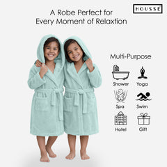 HOUSSE Bathrobe | 450 GSM Microfiber Solid Bathrobes for Kids | Solid Bathrobes, Highly Absorbent, Super Soft Bathrobe With Hoodie And Belt | Lightweight & Warm | 102 cm Long | Size-L | Pack of 1