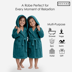 HOUSSE Bathrobe | 450 GSM Microfiber Solid Bathrobes for Kids | Solid Bathrobes, Highly Absorbent, Super Soft Bathrobe With Hoodie And Belt | Lightweight & Warm | 102 cm Long | Size-L | Pack of 1