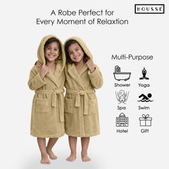 HOUSSE Bathrobe | 450 GSM Microfiber Solid Bathrobes for Kids | Solid Bathrobes, Highly Absorbent, Super Soft Bathrobe With Hoodie And Belt | Lightweight & Warm | 102 cm Long | Size-L | Pack of 1