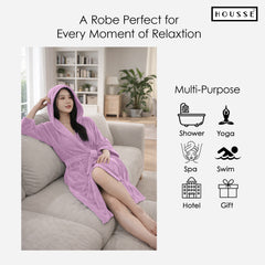 HOUSSE Bathrobe | 450 GSM Microfiber Bathrobe For Women & Men | Super Soft Bathrobe With Hoodie And Belt | Highly Absorbent, Lightweight & Warm | 102 cm Long | Size-L | Pack of 1