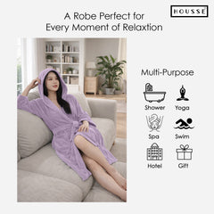 HOUSSE Bathrobe | 450 GSM Microfiber Bathrobe For Women & Men | Super Soft Bathrobe With Hoodie And Belt | Highly Absorbent, Lightweight & Warm | 102 cm Long | Size-L | Pack of 1