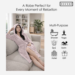 HOUSSE Bathrobe | 450 GSM Microfiber Bathrobe For Women & Men | Super Soft Bathrobe With Hoodie And Belt | Highly Absorbent, Lightweight & Warm | 102 cm Long | Size-L | Pack of 1