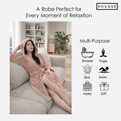 HOUSSE Bathrobe | 450 GSM Microfiber Bathrobe For Women & Men | Super Soft Bathrobe With Hoodie And Belt | Highly Absorbent, Lightweight & Warm | 102 cm Long | Size-L | Pack of 1