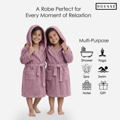 HOUSSE Bathrobe | 450 GSM Microfiber Solid Bathrobes for Kids | Solid Bathrobes, Highly Absorbent, Super Soft Bathrobe With Hoodie And Belt | Lightweight & Warm | 102 cm Long | Size-L | Pack of 1