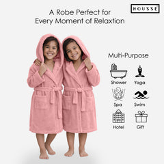 HOUSSE Bathrobe | 450 GSM Microfiber Solid Bathrobes for Kids | Solid Bathrobes, Highly Absorbent, Super Soft Bathrobe With Hoodie And Belt | Lightweight & Warm | 102 cm Long | Size-L | Pack of 1