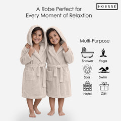 HOUSSE Bathrobe | 450 GSM Microfiber Solid Bathrobes for Kids | Solid Bathrobes, Highly Absorbent, Super Soft Bathrobe With Hoodie And Belt | Lightweight & Warm | 102 cm Long | Size-L | Pack of 1