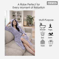 HOUSSE Bathrobe | 450 GSM Microfiber Bathrobe For Women & Men | Super Soft Bathrobe With Hoodie And Belt | Highly Absorbent, Lightweight & Warm | 102 cm Long | Size-L | Pack of 1