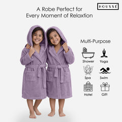 HOUSSE Bathrobe | 450 GSM Microfiber Solid Bathrobes for Kids | Solid Bathrobes, Highly Absorbent, Super Soft Bathrobe With Hoodie And Belt | Lightweight & Warm | 102 cm Long | Size-L | Pack of 1