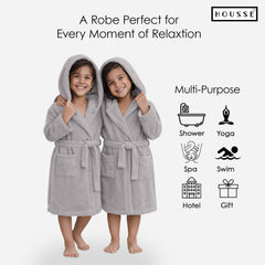 HOUSSE Bathrobe | 450 GSM Microfiber Solid Bathrobes for Kids | Solid Bathrobes, Highly Absorbent, Super Soft Bathrobe With Hoodie And Belt | Lightweight & Warm | 102 cm Long | Size-L | Pack of 1