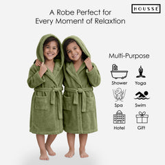 HOUSSE Bathrobe | 450 GSM Microfiber Solid Bathrobes for Kids | Solid Bathrobes, Highly Absorbent, Super Soft Bathrobe With Hoodie And Belt | Lightweight & Warm | 102 cm Long | Size-L | Pack of 1
