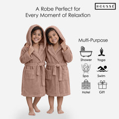 HOUSSE Bathrobe | 450 GSM Microfiber Solid Bathrobes for Kids | Solid Bathrobes, Highly Absorbent, Super Soft Bathrobe With Hoodie And Belt | Lightweight & Warm | 102 cm Long | Size-L | Pack of 1