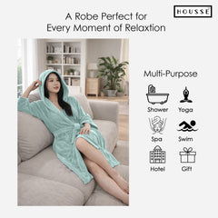 HOUSSE Bathrobe | 450 GSM Microfiber Bathrobe For Women & Men | Super Soft Bathrobe With Hoodie And Belt | Highly Absorbent, Lightweight & Warm | 102 cm Long | Size-L | Pack of 1