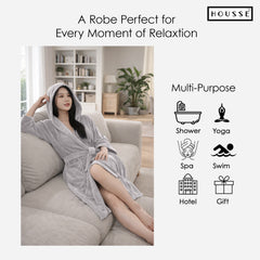 HOUSSE Bathrobe | 450 GSM Microfiber Bathrobe For Women & Men | Super Soft Bathrobe With Hoodie And Belt | Highly Absorbent, Lightweight & Warm | 102 cm Long | Size-L | Pack of 1
