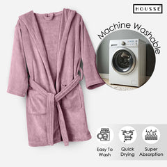 HOUSSE Bathrobe | 450 GSM Microfiber Solid Bathrobes for Kids | Solid Bathrobes, Highly Absorbent, Super Soft Bathrobe With Hoodie And Belt | Lightweight & Warm | 102 cm Long | Size-L | Pack of 1