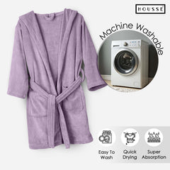 HOUSSE Bathrobe | 450 GSM Microfiber Solid Bathrobes for Kids | Solid Bathrobes, Highly Absorbent, Super Soft Bathrobe With Hoodie And Belt | Lightweight & Warm | 102 cm Long | Size-L | Pack of 1