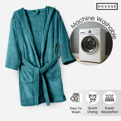 HOUSSE Bathrobe | 450 GSM Microfiber Solid Bathrobes for Kids | Solid Bathrobes, Highly Absorbent, Super Soft Bathrobe With Hoodie And Belt | Lightweight & Warm | 102 cm Long | Size-L | Pack of 1