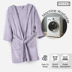 HOUSSE Bathrobe | 450 GSM Microfiber Solid Bathrobes for Kids | Solid Bathrobes, Highly Absorbent, Super Soft Bathrobe With Hoodie And Belt | Lightweight & Warm | 102 cm Long | Size-L | Pack of 1