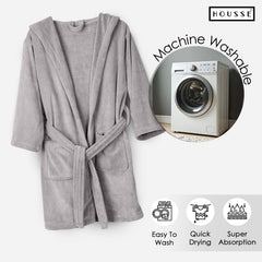 HOUSSE Bathrobe | 450 GSM Microfiber Solid Bathrobes for Kids | Solid Bathrobes, Highly Absorbent, Super Soft Bathrobe With Hoodie And Belt | Lightweight & Warm | 102 cm Long | Size-L | Pack of 1