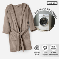 HOUSSE Bathrobe | 450 GSM Microfiber Solid Bathrobes for Kids | Solid Bathrobes, Highly Absorbent, Super Soft Bathrobe With Hoodie And Belt | Lightweight & Warm | 102 cm Long | Size-L | Pack of 1