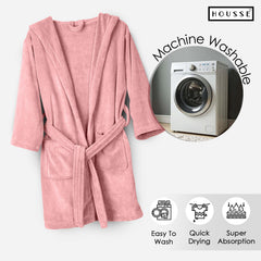HOUSSE Bathrobe | 450 GSM Microfiber Solid Bathrobes for Kids | Solid Bathrobes, Highly Absorbent, Super Soft Bathrobe With Hoodie And Belt | Lightweight & Warm | 102 cm Long | Size-L | Pack of 1