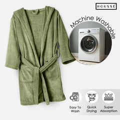 HOUSSE Bathrobe | 450 GSM Microfiber Solid Bathrobes for Kids | Solid Bathrobes, Highly Absorbent, Super Soft Bathrobe With Hoodie And Belt | Lightweight & Warm | 102 cm Long | Size-L | Pack of 1