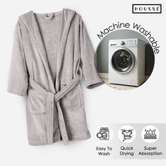 HOUSSE Bathrobe | 450 GSM Microfiber Solid Bathrobes for Kids | Solid Bathrobes, Highly Absorbent, Super Soft Bathrobe With Hoodie And Belt | Lightweight & Warm | 102 cm Long | Size-L | Pack of 1