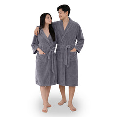 HOUSSE Bathrobe | 450 GSM Microfiber Bathrobe For Women & Men | Super Soft Bathrobe With Hoodie And Belt | Highly Absorbent, Lightweight & Warm | 102 cm Long | Size-L | Pack of 1