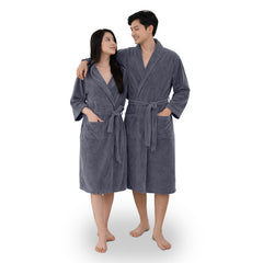 HOUSSE Bathrobe | 450 GSM Microfiber Bathrobe For Women & Men | Super Soft Bathrobe With Hoodie And Belt | Highly Absorbent, Lightweight & Warm | 102 cm Long | Size-L | Pack of 1