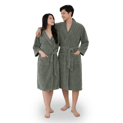 HOUSSE Bathrobe | 450 GSM Microfiber Bathrobe For Women & Men | Super Soft Bathrobe With Hoodie And Belt | Highly Absorbent, Lightweight & Warm | 102 cm Long | Size-L | Pack of 1
