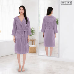 HOUSSE Bathrobe | 450 GSM Microfiber Bathrobe For Women & Men | Super Soft Bathrobe With Hoodie And Belt | Highly Absorbent, Lightweight & Warm | 102 cm Long | Size-L | Pack of 1