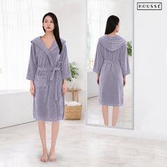 HOUSSE Bathrobe | 450 GSM Microfiber Bathrobe For Women & Men | Super Soft Bathrobe With Hoodie And Belt | Highly Absorbent, Lightweight & Warm | 102 cm Long | Size-L | Pack of 1