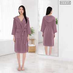 HOUSSE Bathrobe | 450 GSM Microfiber Bathrobe For Women & Men | Super Soft Bathrobe With Hoodie And Belt | Highly Absorbent, Lightweight & Warm | 102 cm Long | Size-L | Pack of 1