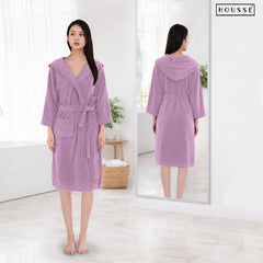HOUSSE Bathrobe | 450 GSM Microfiber Bathrobe For Women & Men | Super Soft Bathrobe With Hoodie And Belt | Highly Absorbent, Lightweight & Warm | 102 cm Long | Size-L | Pack of 1
