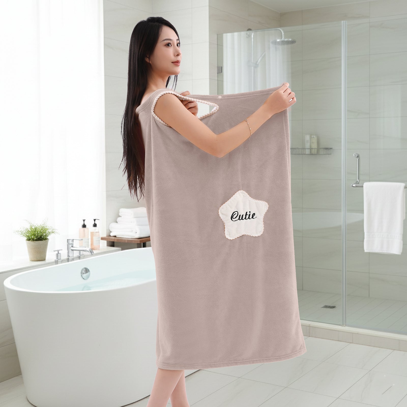HOUSSE Wearable Spa Bath Towel for Women | Soft, Cozy Wrap with Snap Closure | 110 x 140 cms